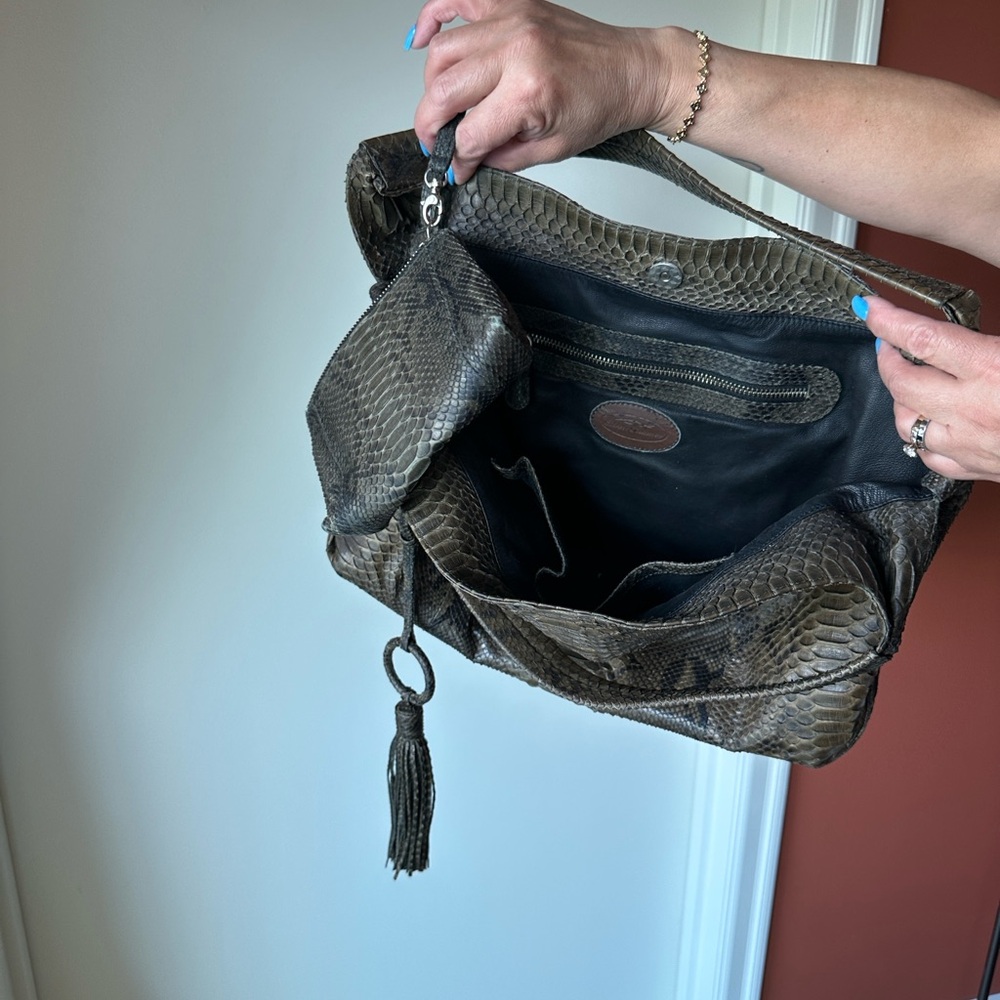 Black/green genuine Python skin Shoulder Bag with… - image 12